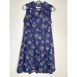 NWT Chetta B Women's Shift Fit Midi Dress Blue 10 Strawberry Floral Novelty Chic
